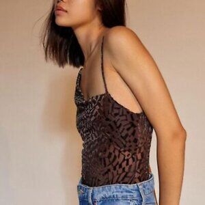 Urban outfitters Brown velvet thong body suit Size S